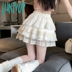 Lunivop White Lace Pleated Skirt Women Japanese Kawaii Clothing Cake Mini Skirts Even Party 2024