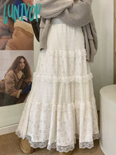 Lunivop White Lace Skirts Women Autumn Winter High Waist Long Skirt Female Korean Fashion Hollow