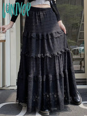 Lunivop White Lace Skirts Women Autumn Winter High Waist Long Skirt Female Korean Fashion Hollow