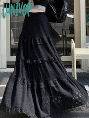 Lunivop White Lace Skirts Women Autumn Winter High Waist Long Skirt Female Korean Fashion Hollow