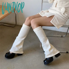 Lunivop White Leg Warmers Socks Japanese Jk Winter Boot Cuffs Long Warmer Lolita Harajuku Knit Sock