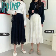 Lunivop White Long Lace Mesh Skirt For Women Girl Midi Tulle Summer Fairycore Clothes Elegant