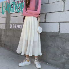 Lunivop White Long Lace Mesh Skirt For Women Girl Midi Tulle Summer Fairycore Clothes Elegant