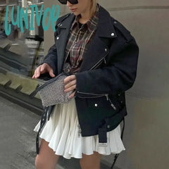 Lunivop White Ruffle Mini Skirts Women’s New A-Line Irregular Cupcake Skirt Patchwork Elastic