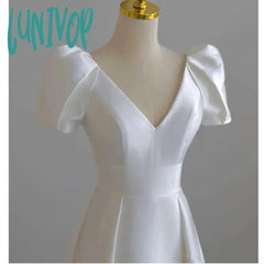 Lunivop White Satin Prom Dress 2024 V Neck Maxi Evening Elegant Long Guest Party Summer Dresses For