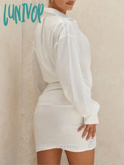 Lunivop White Sheer Shirt Dresses For Women 2024 New Summer Vacation Deep V-Neck Long Sleeve Mini