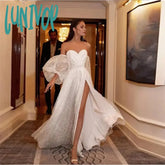 Lunivop White Split Prom Dresses Strapless Princess Evening 2024 Cap Sleeve Girls Long Dancing