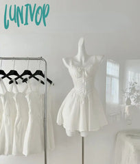 Lunivop White Strap Dress Women Casual Elegant Y2K Mini Even Party Clothing Korean Fashion One