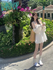 Lunivop White Strap Dress Women Casual Elegant Y2K Mini Even Party Clothing Korean Fashion One