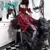 Lunivop Wine Red Gradient Prom Dress Suspender Female Lolita Trailing Pettiskirt