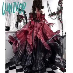 Lunivop Wine Red Gradient Prom Dress Suspender Female Lolita Trailing Pettiskirt