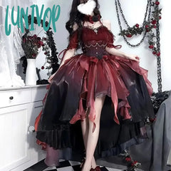 Lunivop Wine Red Gradient Prom Dress Suspender Female Lolita Trailing Pettiskirt