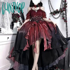 Lunivop Wine Red Gradient Prom Dress Suspender Female Lolita Trailing Pettiskirt