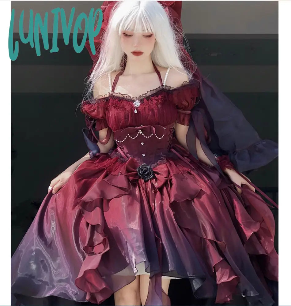 Lunivop Wine Red Gradient Prom Dress Suspender Dress Female Lolita Tra lunivop Lunivop Wine Red Gradient Prom Dress Suspender Dress Female Lolita Tra lunivop