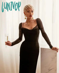 Lunivop Winter Black Formal Occasion Dresses Elegant And Beautiful Long Sleeve Bodycon Party