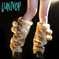 Lunivop Winter Faux Fur Plush Reindeer Leg Warmers Kawaii Furry Boots Socks Cover Gothic Punk High