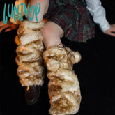 Lunivop Winter Faux Fur Plush Reindeer Leg Warmers Kawaii Furry Boots Socks Cover Gothic Punk High