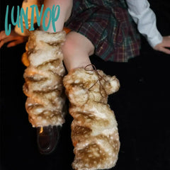 Lunivop Winter Faux Fur Plush Reindeer Leg Warmers Kawaii Furry Boots Socks Cover Gothic Punk High