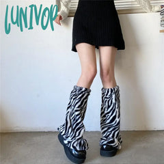 Lunivop Winter Fur Leg Warmers Y2K Zebra Pattern Socks Harajuku Boot Cuffs Long Warmer Lolita Boho