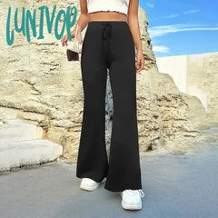 Lunivop Winter Pink High Waist Wide-Leg Pants Casual Loose For Women Drawstring Long Y2K Street