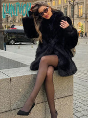 Lunivop Winter Plush Faux Fur Jacket For Women Versatile Turn Down Collar Long Sleeve Coats Female