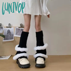 Lunivop Winter Plush Thickened Kwaii Leg Warmers Lolita Cute Jk Covers Gothic Socks Y2K Calf Warm