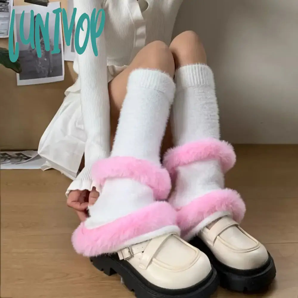 Lunivop Winter Plush Thickened Kwaii Leg Warmers Lolita Cute Jk Covers Gothic Socks Y2K Calf Warm