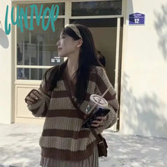 Lunivop Winter Spring V Neck Striped Sweater For Men Women Loose Baggy Knitted Jumper Vintage