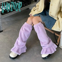 Lunivop Winter Sweet Leg Warmers Macaron Plush Fur Warm Harajuku Boot Cuffs Warmer Jk Lolita Sock