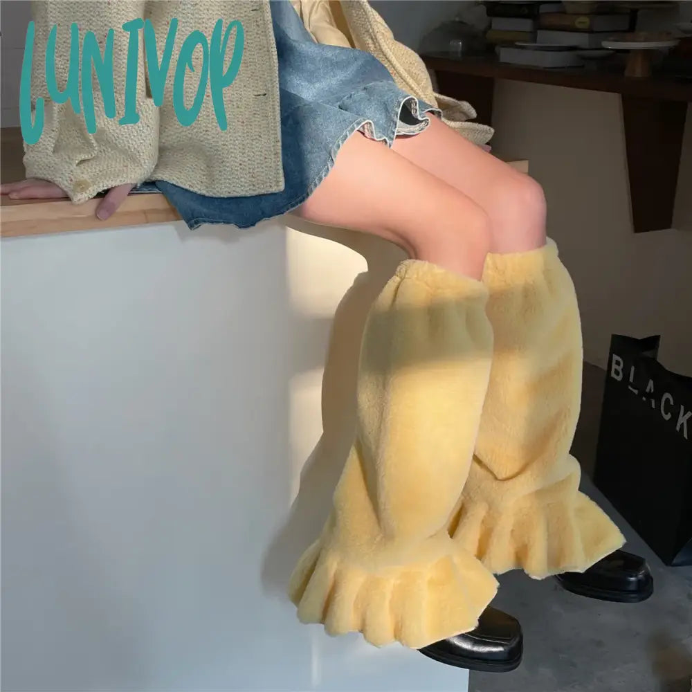 Lunivop Winter Sweet Leg Warmers Macaron Plush Fur Warm Harajuku Boot Cuffs Warmer Jk Lolita Sock