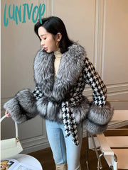 Lunivop Winter Women’s Scarf Shawl Knitted Warm Batwing Cape Fox Faux Fur Collar Leather Jacket