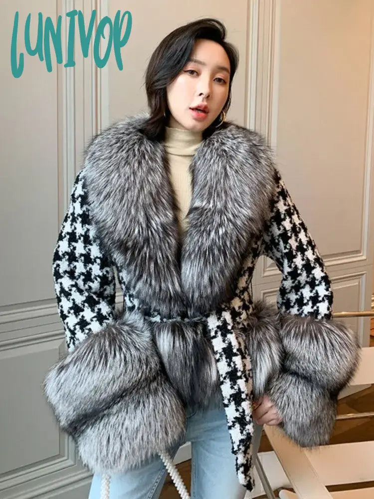Lunivop Winter Women’s Scarf Shawl Knitted Warm Batwing Cape Fox Faux Fur Collar Leather Jacket