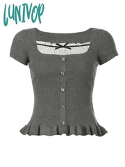 Lunivop Woman Aesthetics Crochet Top Japanese Fashion Crop 90S T-Shirts Tees Cute Core Gyaru Sexy