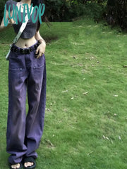 Lunivop Woman Aesthetics Jeans American Style Denim Gyaru Pants High Street Tide Vintage