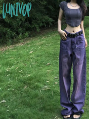 Lunivop Woman Aesthetics Jeans American Style Denim Gyaru Pants High Street Tide Vintage