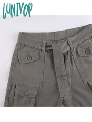 Lunivop Woman All-Match Jeans Streetwear Denim Vintage Pants Casual Cargo Multiple Pockets Tunic
