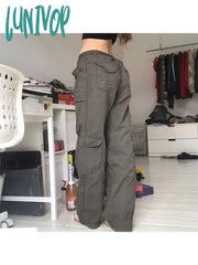 Lunivop Woman All-Match Jeans Streetwear Denim Vintage Pants Casual Cargo Multiple Pockets Tunic