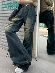 Lunivop Woman American Style Jeans French Elegance Denim Pants Japanese Fashion Bell Gyaru Bottoms