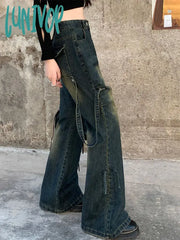 Lunivop Woman American Style Jeans French Elegance Denim Pants Japanese Fashion Bell Gyaru Bottoms