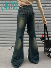 Lunivop Woman American Style Jeans French Elegance Denim Pants Japanese Fashion Bell Gyaru Bottoms