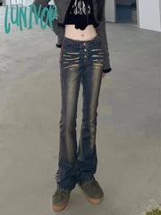 Lunivop Woman Autumn Flared Jeans Pleated Pants Aesthetics Tunic Kpop Single Breasted Low Waist Hot