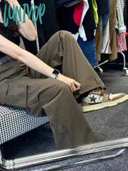 Lunivop Woman Baggy Jeans Low Waist Denim Straight Leg Pants Solid Color Floor-Length Casual Daily