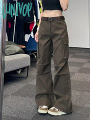 Lunivop Woman Baggy Jeans Low Waist Denim Straight Leg Pants Solid Color Floor-Length Casual Daily