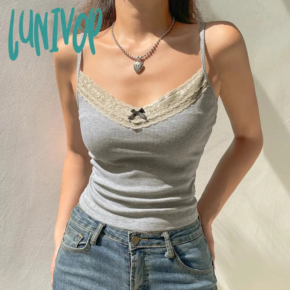 Lunivop Woman Ballet Core Camisole Fairy Tank Aesthetics Top French Elegance Halter Japanese