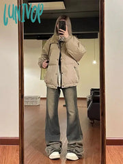 Lunivop Woman Bell Bottoms Jeans Denim Loose Baggy Low Waist Gradient Color Tie-Dyed Floor-Length