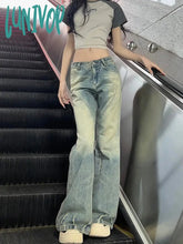 Lunivop Woman Casual Jeans Tight Bodycon Denim Straight Leg Tie-Dyed Pants Sweet All-Match Clubwear