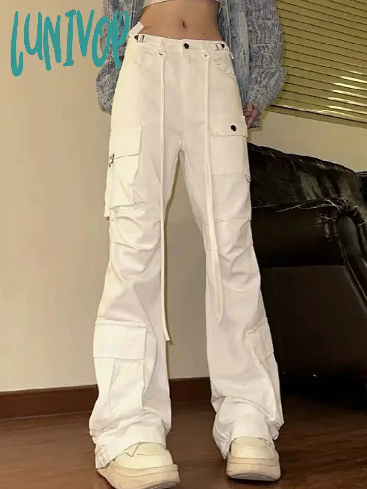 Lunivop Woman Casual Joggers Tight Bodycon Y2K Goth Stretch Pants Floor-Length Pockets Multiple New