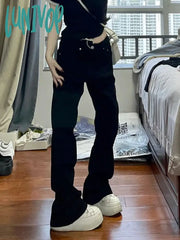 Lunivop Woman Cotton Linen Casual Tight Bodycon Stretch High Waist Straight Leg Solid Color