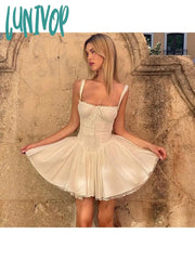 Lunivop Woman Cotton Linen Spaghetti Jacquard Strap Dress Square Neck Corset Off Shoulder One-Piece