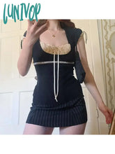 Lunivop Woman Cute Core T-Shirts Ballet Crochet Dark Academia Top New Trend Tops Coquette Tees